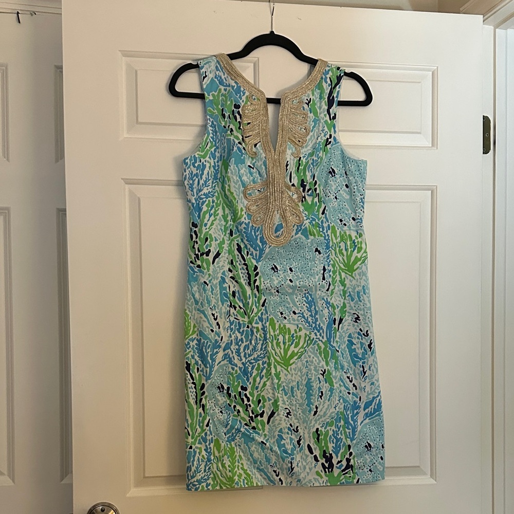 Lilly Pulitzer Blue and Green Patterned Mini Dress